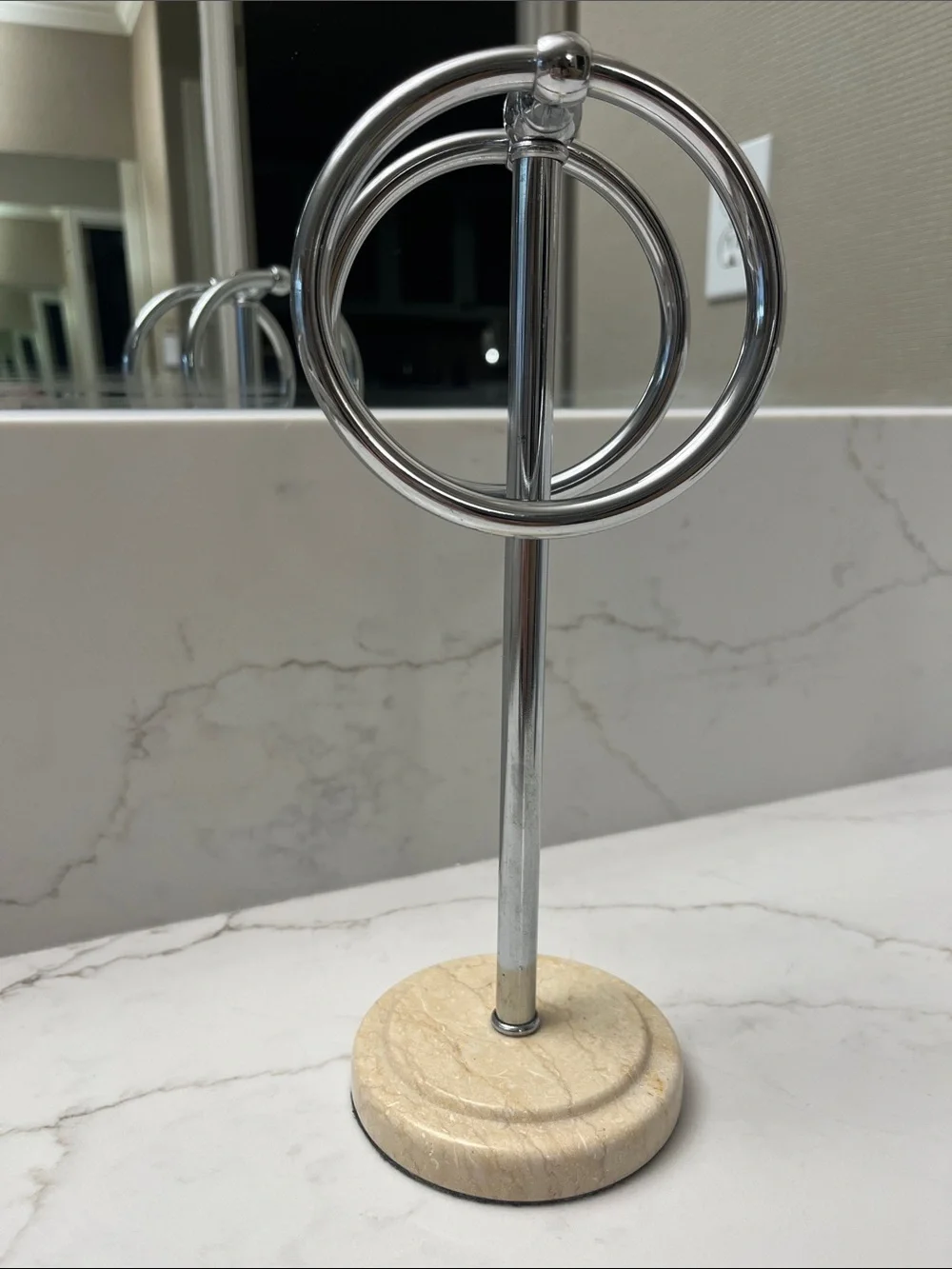 Silver Towel Holder with Marble Base